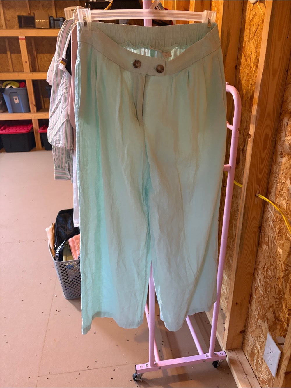 Light Mint Wide-Leg Women’s pants 57% linen high rise size 10